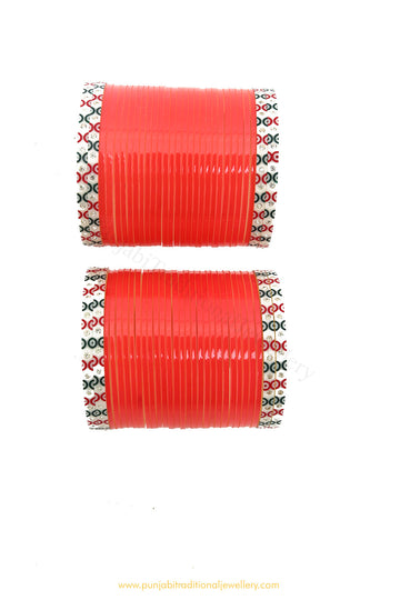 Bright Red Dotted Bridal Chura By PTJ